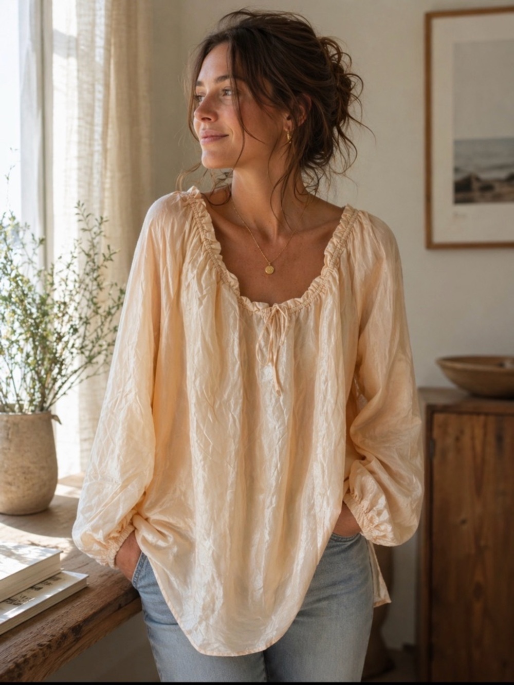 CW Electra Peach Ombre Silk Off Shoulder Blouse Medium